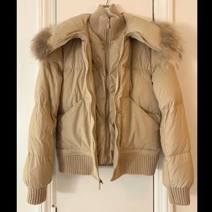 BCBGMAXAZRIA duck down filled parka w raccoon fur trim collar, size XS